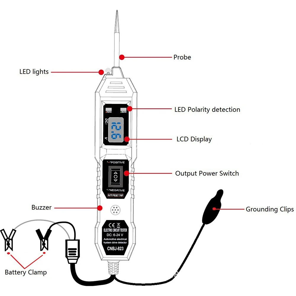 Probe Pen Diagnostic Tool Digital LCD Display Voltage Test Car Electrical System Tester 12V/24V Multifunctional