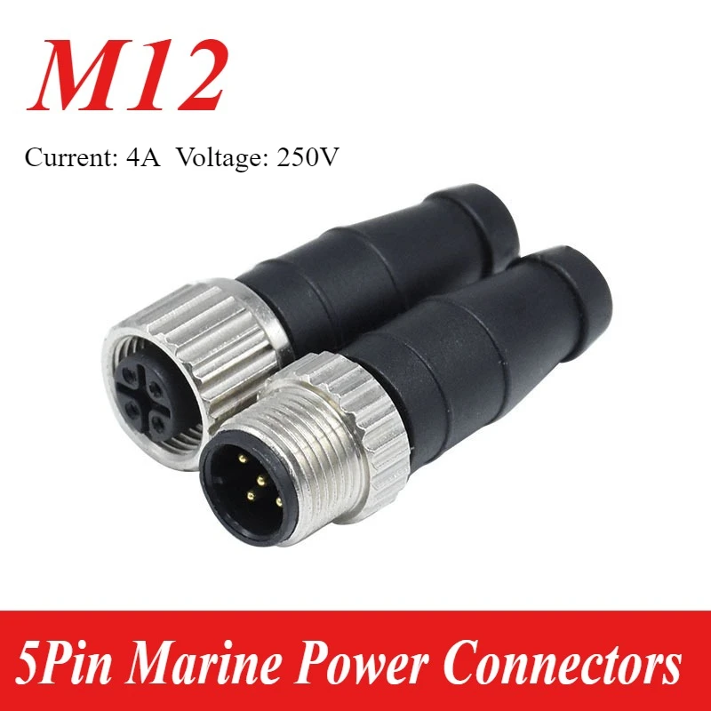 NMEA2000 M12 5Pin Marine Boat Connector Male Female Waterproof IP67 120 Ohm Sensor Plug 4A 250V Metal Tail Yacht Adapter Cable
