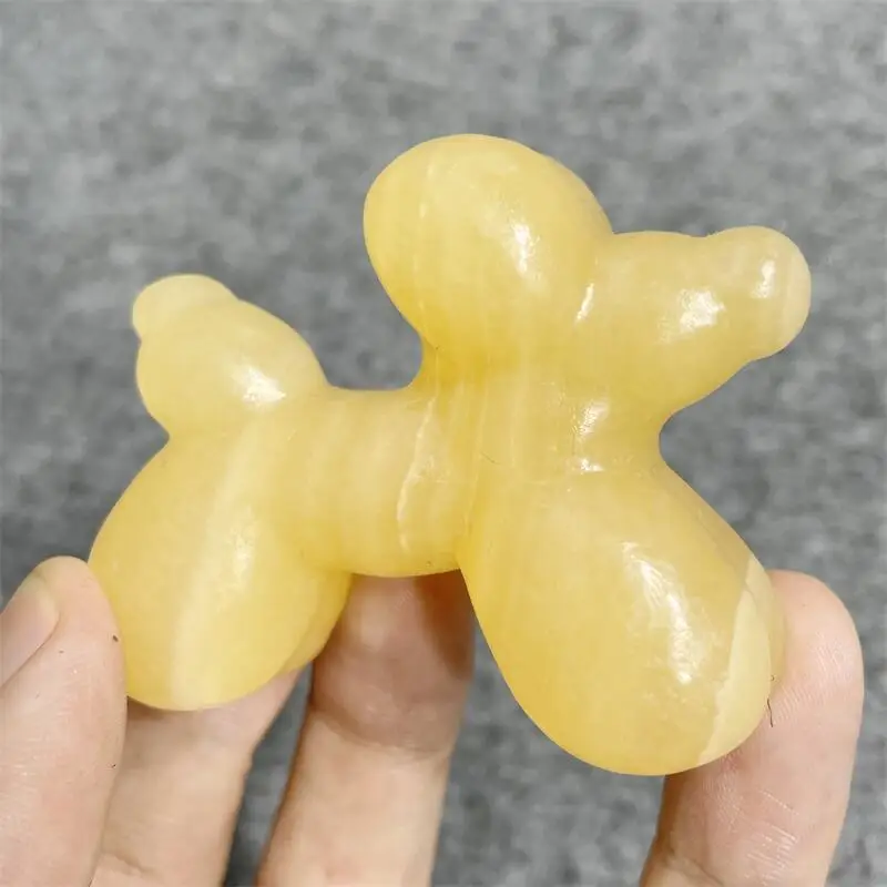 Yellow Calcite Balloon Dog Doggy Statue Animal Sculpture Home Decoration Craft Office Adorn Standing 1pcs