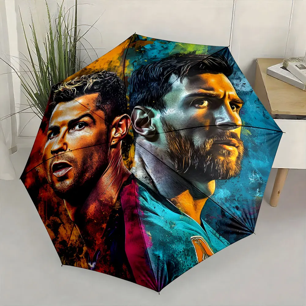 1PC Dynamic Football Legends Umbrella: A Unique Design Print 8 Iron Ribs Folding Umbrella Auto-Open Fashion Sunshade