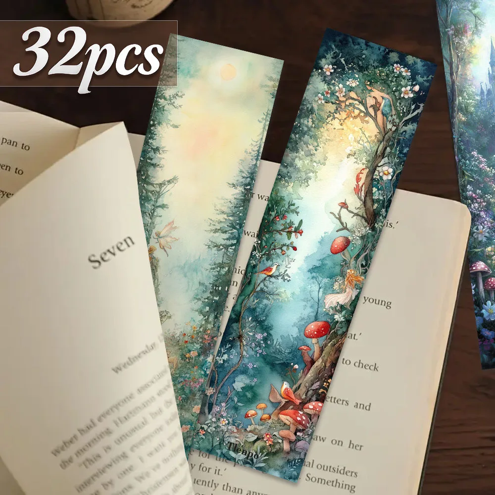 32 Stück, Lesezeichen im Motiv „Verzauberter Wald“, ein liebevolles Geschenk für Bücherwürmer, Freunde und Lehrer, dekorativer DIY-Seitenmarker
