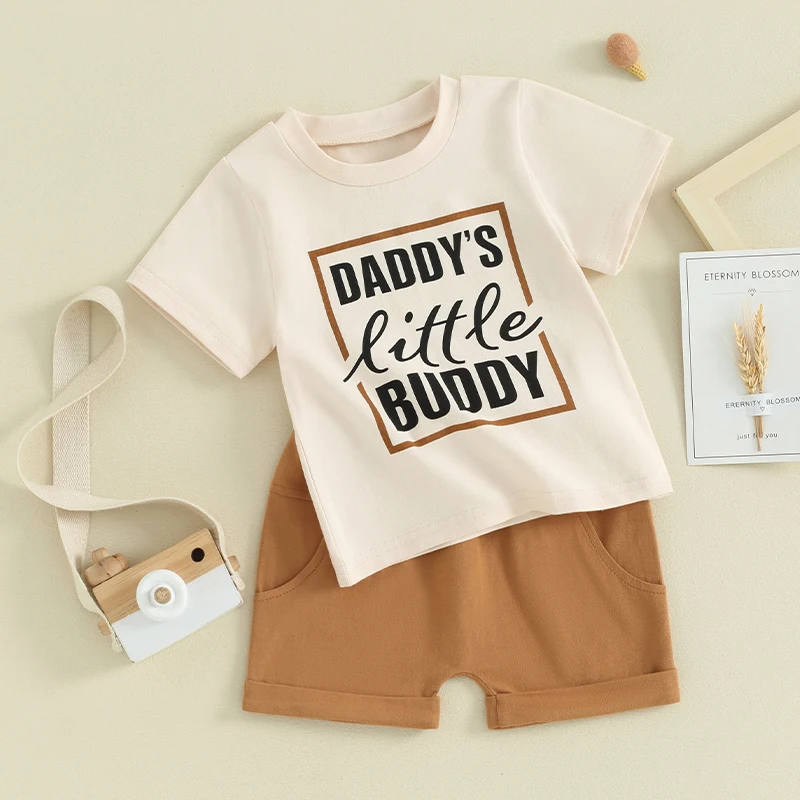 2024-02-01 Lioraitiin Toddler Baby Boy Summer Clothes Daddy s Little Buddy Short Sleeve Shirt Top and Shorts Set 2PCS Outfit