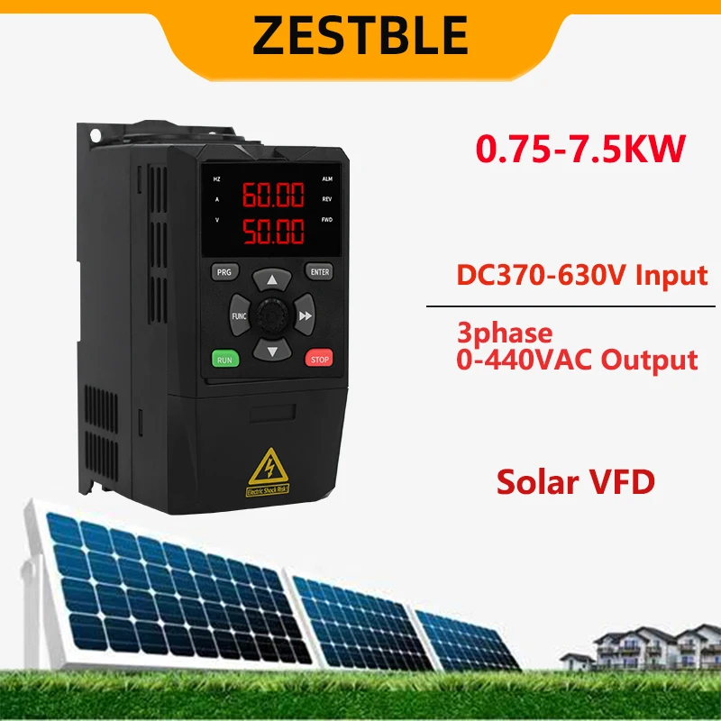 

Solar VFD 3 Phase 380VAC Output Variable Frequency Inverter 0.75/1.5/2.2/3/4/5.5/7.5KW Frequency Drive for Motor Speed Control