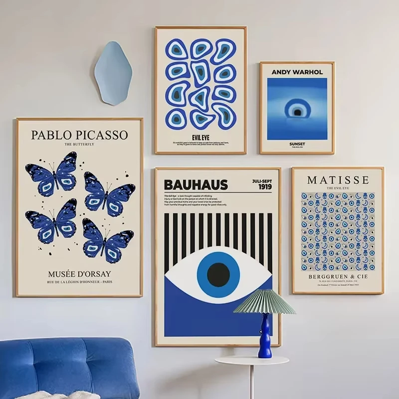 AA Classic Abstract Wall  Blue Evil Eye Picasso Bauhaus HD Canvas Print Poster Home Living Room Bedroom Decorative Painting