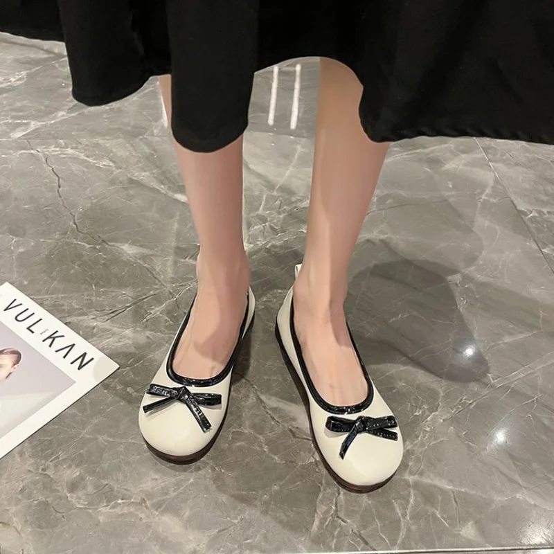 

35-40 2022 Spring Autumn New Loafers Woman Shoes Soft Fashion Flats Concise Women Bow Casual Round Toe Shallow Boat Shoes Mujer