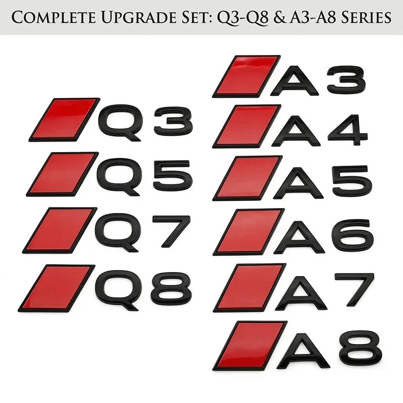 3D Black Red Car Rear Emblem Badge Sticker For Audi A3 A4 A5 A6 A7 A8 Q3 Q5 Q7 Q8 Trunk Logo Auto Styling Accessories