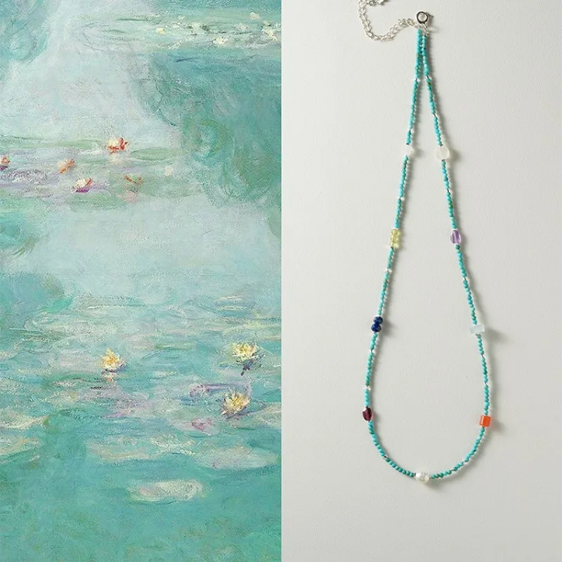 

Natural turquoise and pearl necklace，A versatile and high-end beaded clavicle chain，Valentine's Day gift for girls and women.
