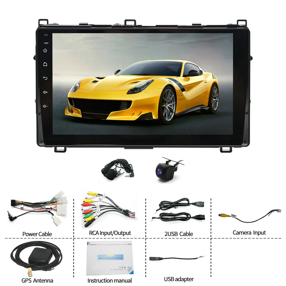 لسيارة تويوتا كورولا 2017-2018 (إطار صغير) ملاحة سيارة أندرويد 14 مقاس 9 بوصة مدمجة CarPlay + Android Auto / 2 + 32G