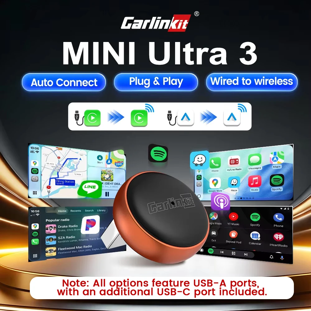 Carlinkit Mini Ultra 2in1 Wired To Wireless Carplay Android Auto For Oem Car Plug And Play 5GHZ Wifi Type-C/USB Auto Connection