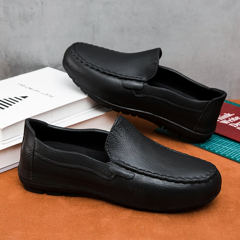 

Men's Leather Casual Shoes Available in Solid Multi-color Options Four Seasons Style Lightweight Soft-soled Anti-slip Loafers