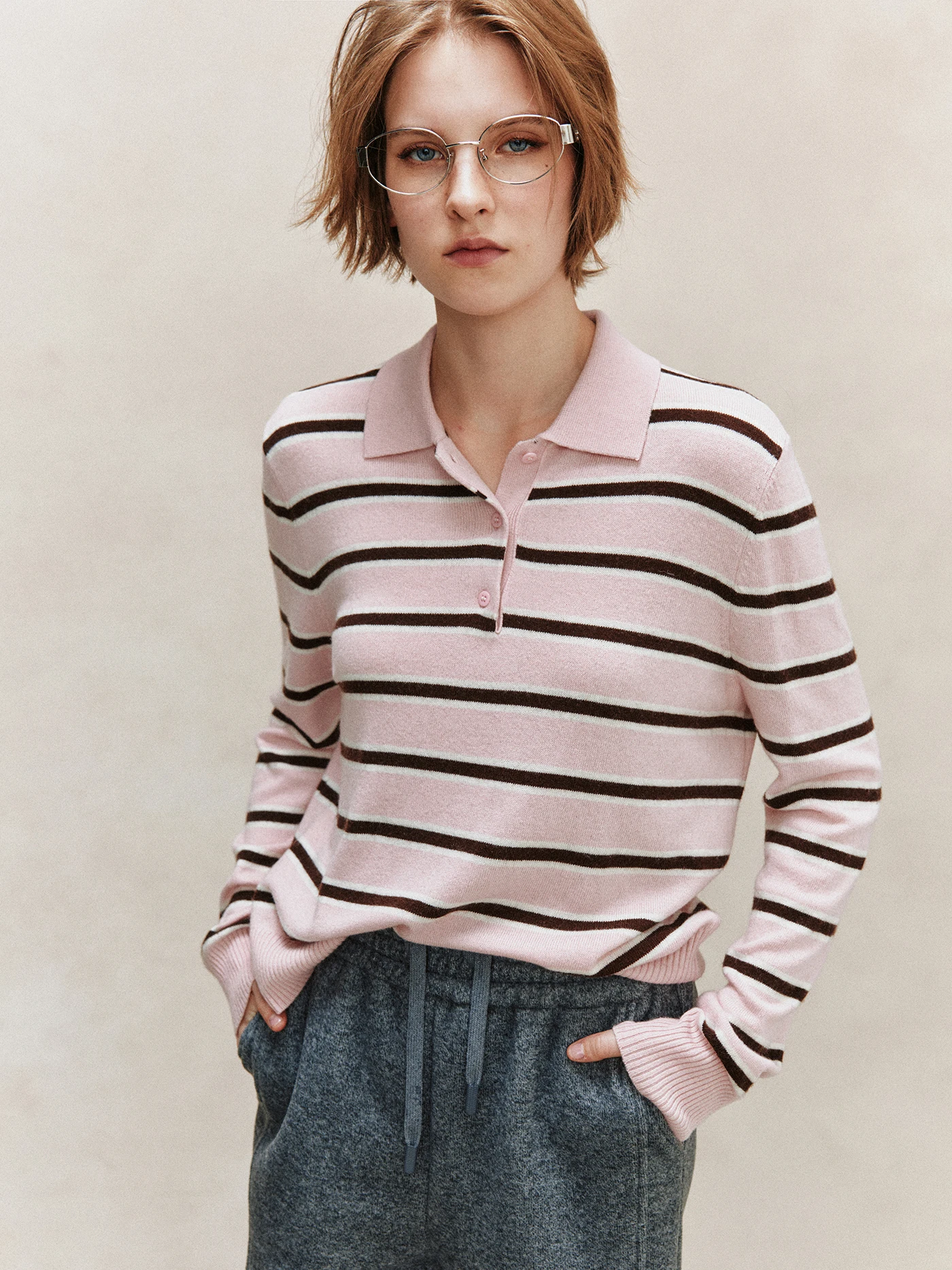 

Commuter Smart Camere Wool Knitted irt Collar Anti-Ball Fiber Striped Women's Loose Fit Long Sve Knitwear