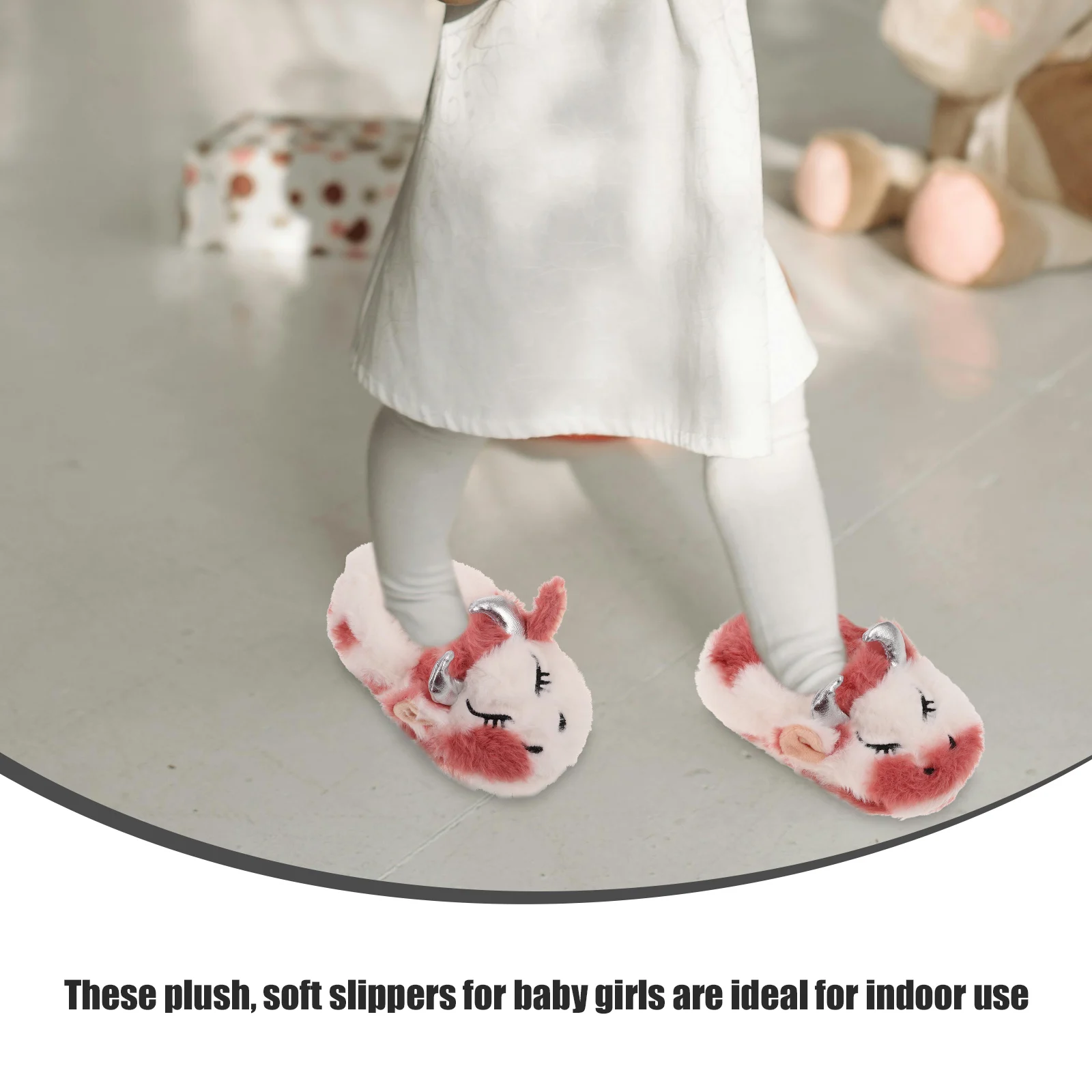 

1pcs Cartoon Cow Girls Fuzzy Warm House Shoes Toddler Baby Shoes Cozy Indoor Kids Comfortable Thick Sole