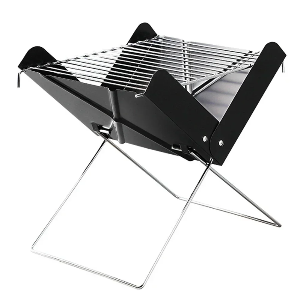 X-Shaped Foldable Charcoal Oven Portable Charcoal Kebab Stove Metal Detachable for Outdoor Camping Picnic Travel