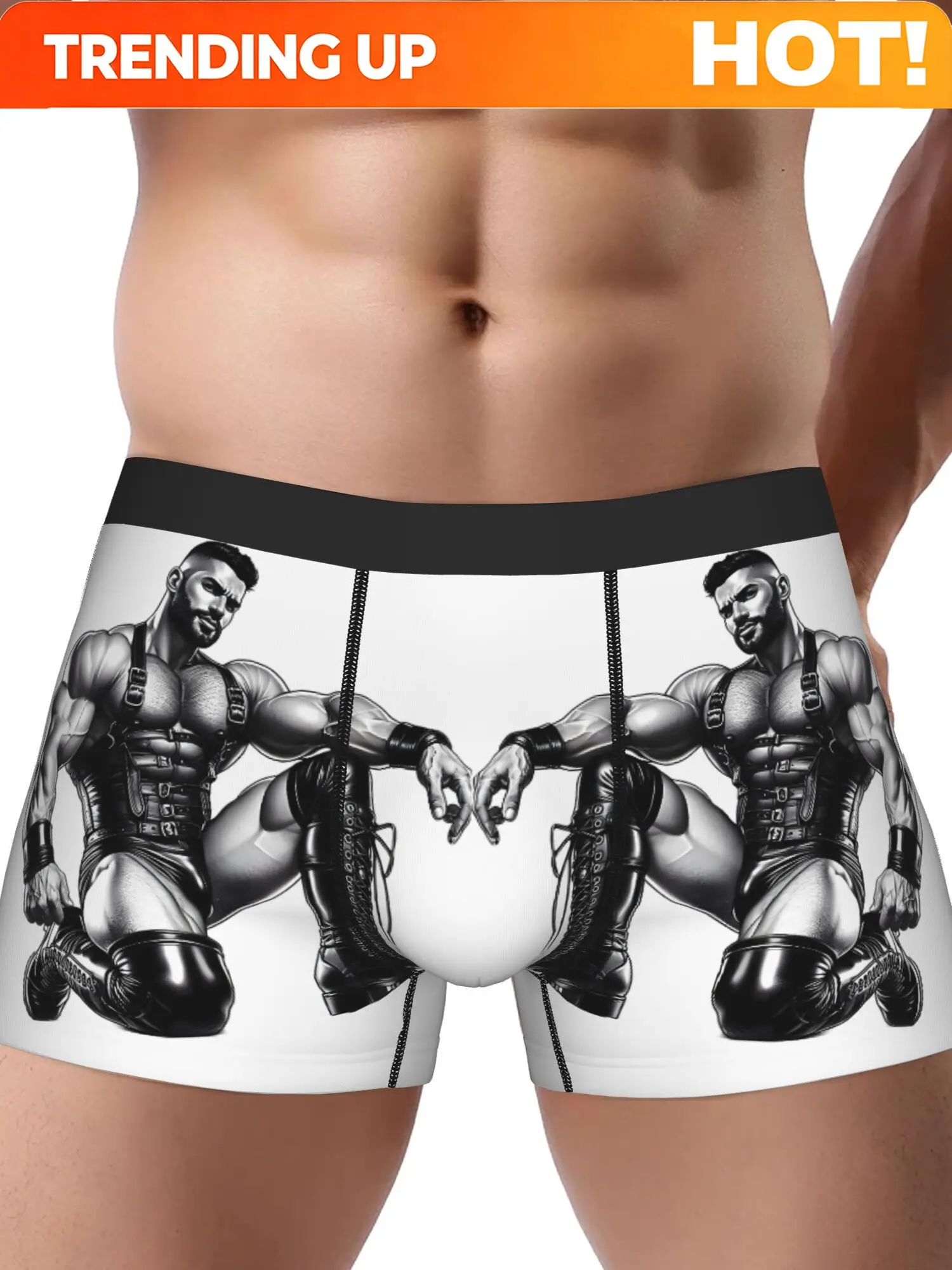 BIIHUDU Men's Finland Film Printed Boxer Briefs - Muscle Flex Gym Art Design, Black & White Bodybuilder Underwear, Breathable Me