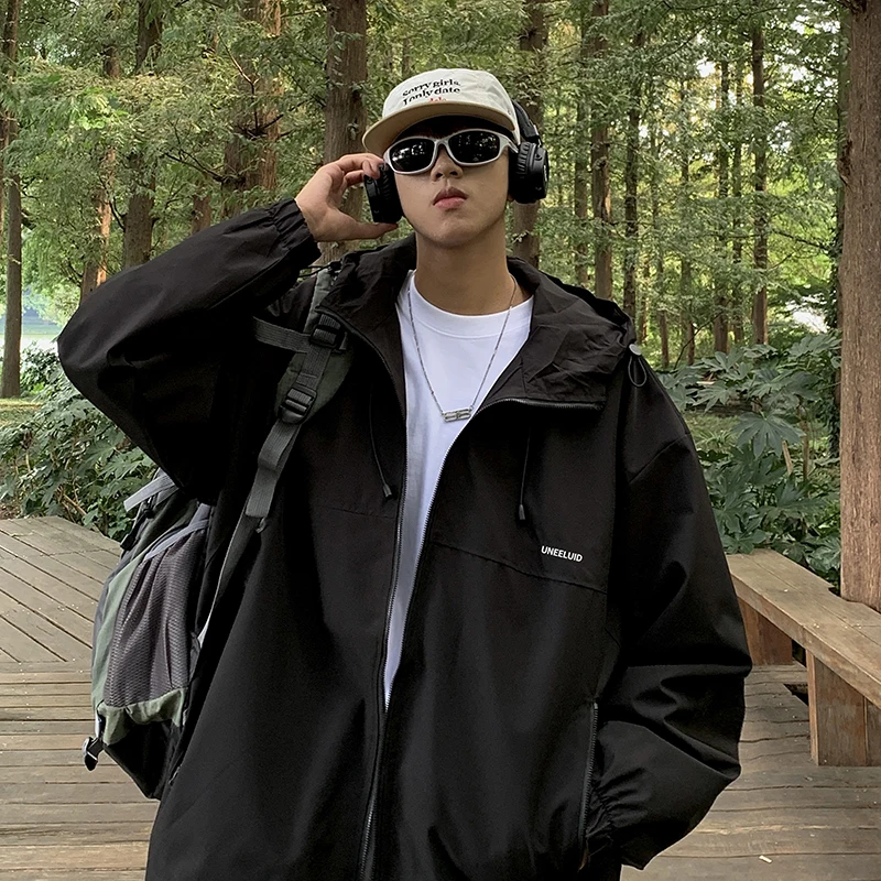 

Outdoor Windproof Jaet Men's Spring Autumn Thin Climbing Waterproof Coat Hooded Zipper Closure Regular Sve Length Loose Fit
