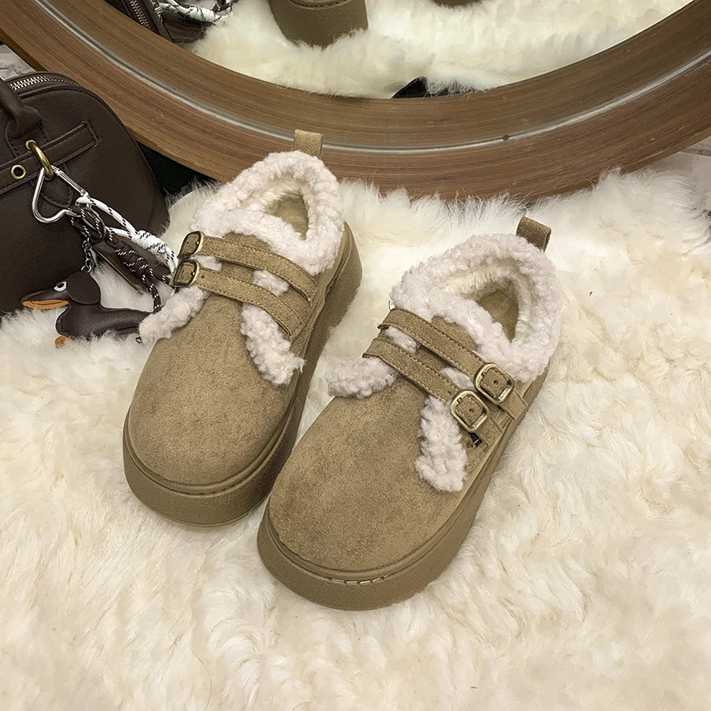 جولة تو سميكة القاع فروي حذاء كاجوال النساء 2026 شتاء دافئ أفخم الثلوج الأحذية مع منصة دلو معدني الجلد المدبوغ حذاء من الجلد #5