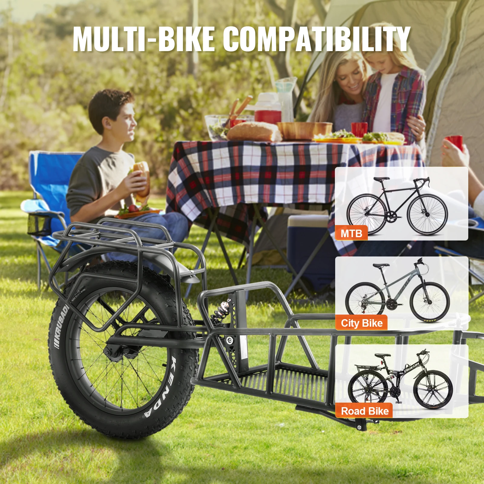 VEVOR-Bike Cargo Trailer, Heavy-Duty carrinho de bicicleta Wagon, armazenamento compacto, Estrutura Quick Release, 20 "Rodas, 70 lbs Capacidade de Carga