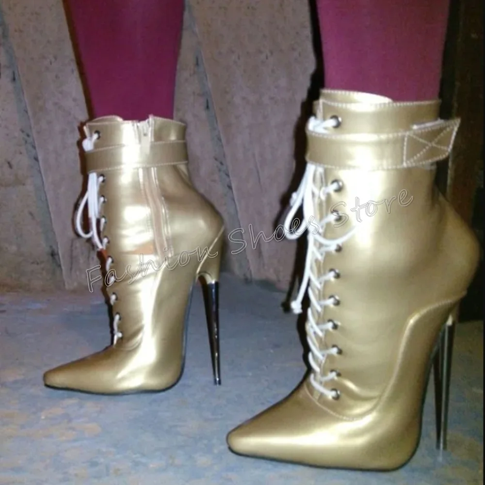 Gouden Zijrits Veterlaarzen Puntschoen Stiletto Hoge Hakken Hoge Hak Schoenen voor Vrouwen Hakken 2023 Nieuwe Zapatos Para Mujere