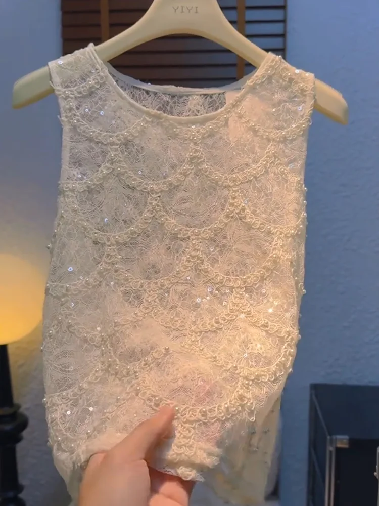 

Женский топ Ele с тяжелой вышивкой и бисером, новый летний топ больших размеров для похудения Agel, прямой крой, круглый, Ne Sv...