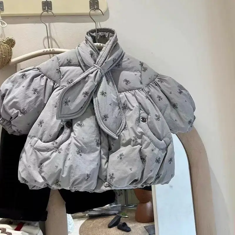 

Kids Girls' Cotton Jacket Winter New Fashionable Children's Baby Thick Warm Short Coat Floral Breadcoat 90-140CM