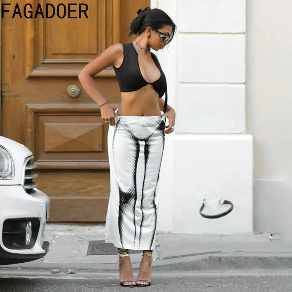 FAGADOER Fashion 3D Human Body Printing Skinny Skirts Women High Waisted Slim Streetwear Sexy Female Matching OL Clothing 2023