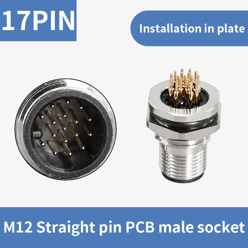 Imagem -06 - Pino Reto Pcb Soquete Masculino 12 mm 16 mm & Flange Femal Aviação Plug & Soquete Conectores Placa 10 100 Peças M12 17