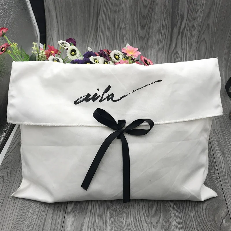 Saco De Poeira De Cordão De Algodão Macio, Pano Envelope, Bolsa de embalagem de sapato com aba, Logotipo personalizado impresso