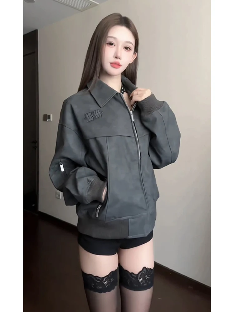 

Мужская кожаная куртка Cleanfit в стиле ретро, американский стиль, весна-осень, байкерская куртка свободного кроя с длинными рукавами, на молнии, с прямым подолом