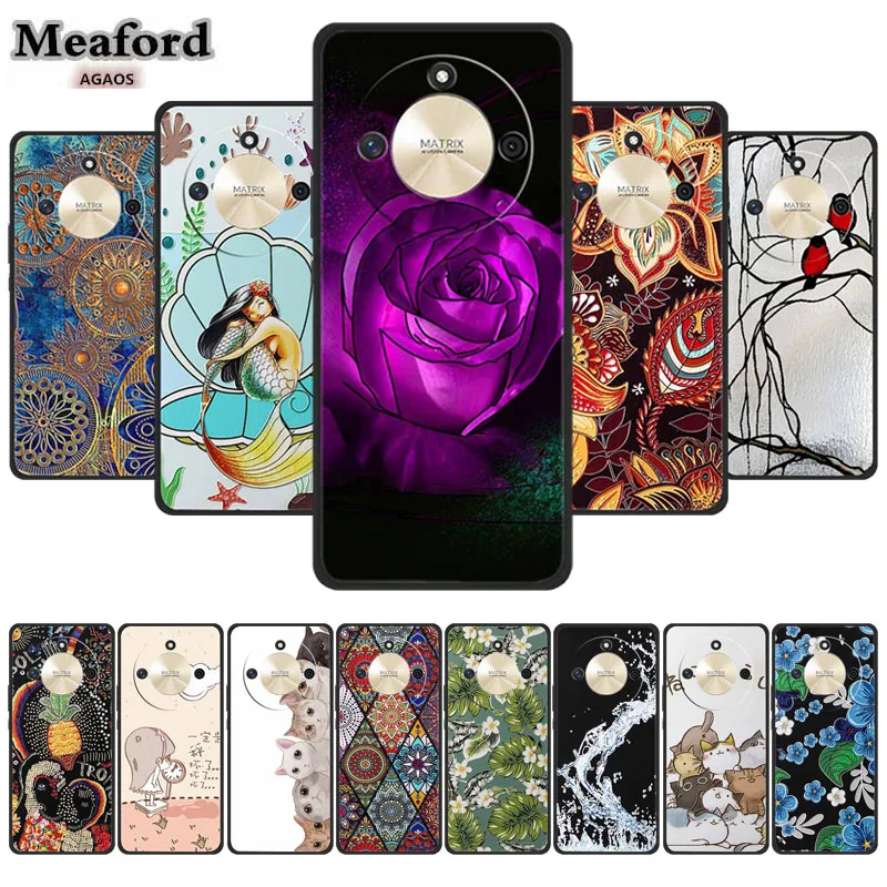 For Honor X9C Smart Luxury 3D Phone Case Relief Flower Blossom Emboss Cover for Huawei Honor X60 5G Silicone Shield Back Cover