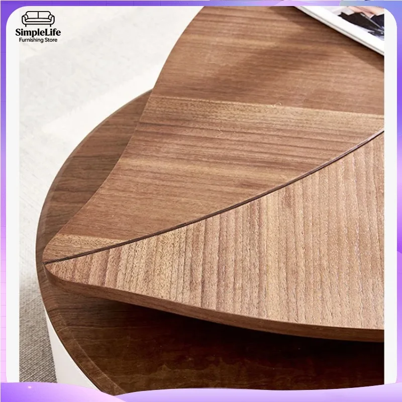 Modern Walnut Wood Coffee Table for Living Room Multifunctional Side Table Unique Leaf Shape Solid Wood Design Luxury image 3