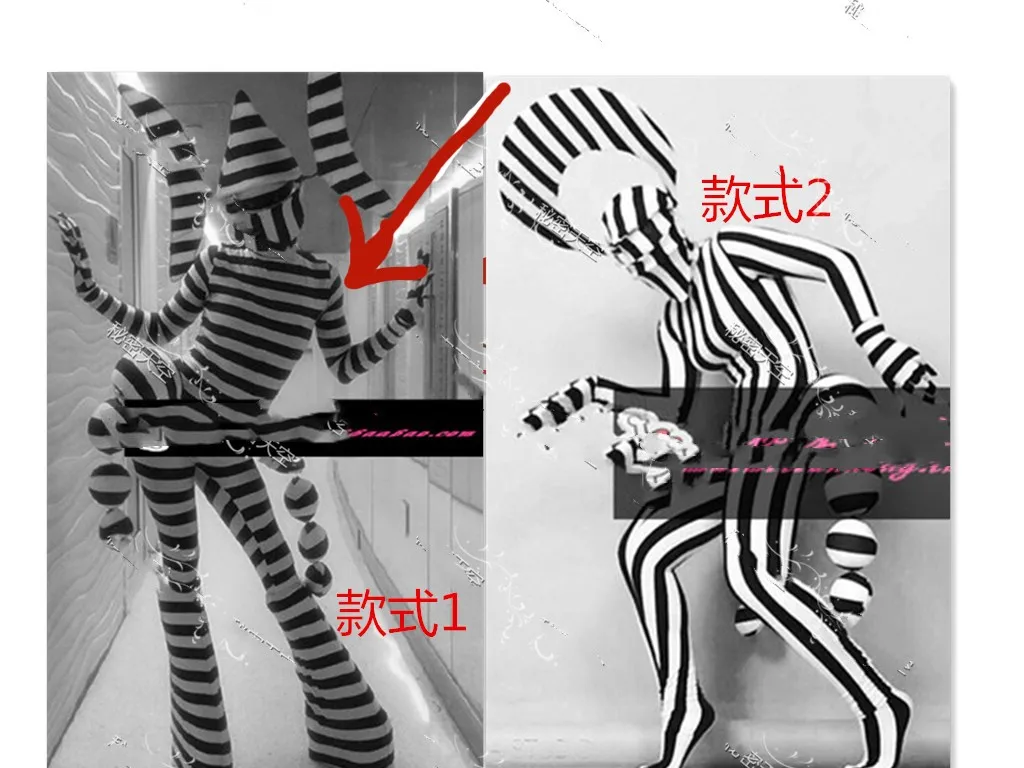 April fool's day bar GOGO costume black and white striped performance art costume GOGO stripe