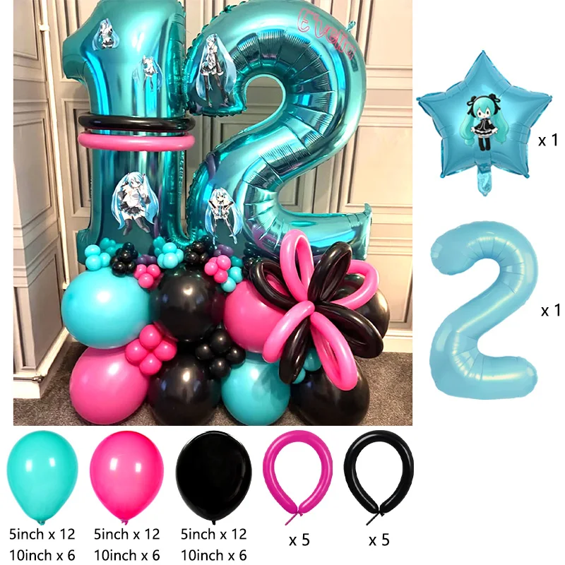 Miku Hatsune All Scenario Balloon Combination Set Kawaii Anime Print Foil Latex Balloon Celebration Photo Decor Kit view 3