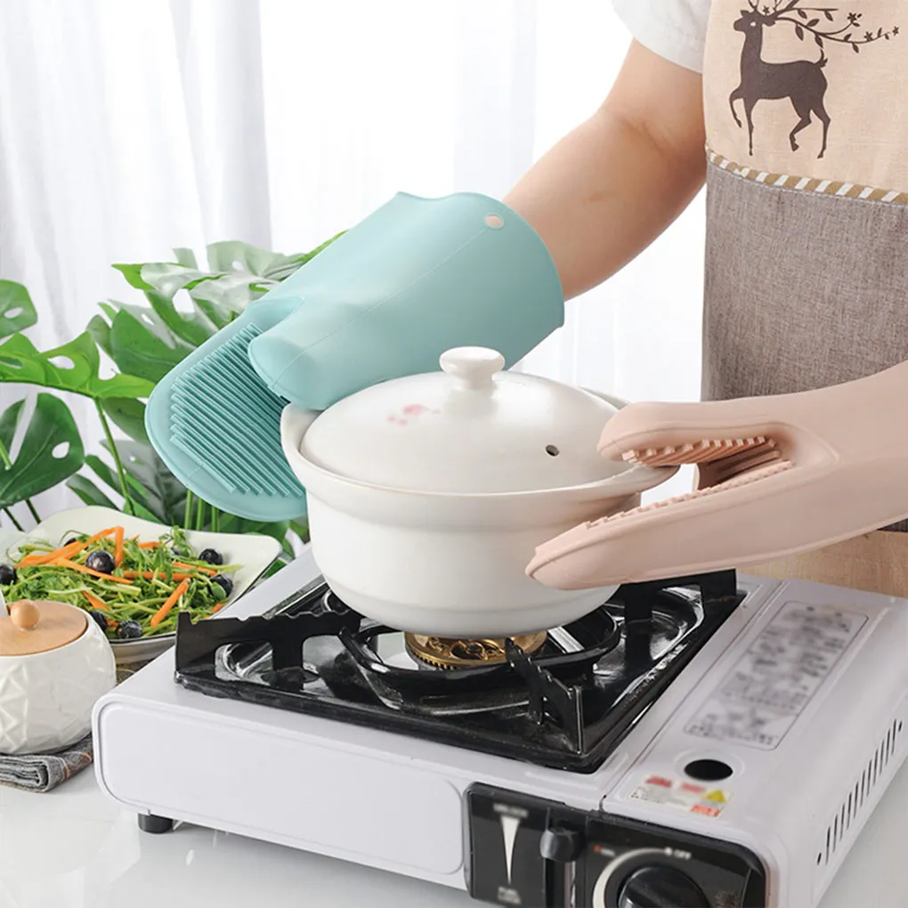 Oven Mitten Grill Mitts Cooking Gloves High-temperature Resistance Professional ple Operation Washable Reusable Gray