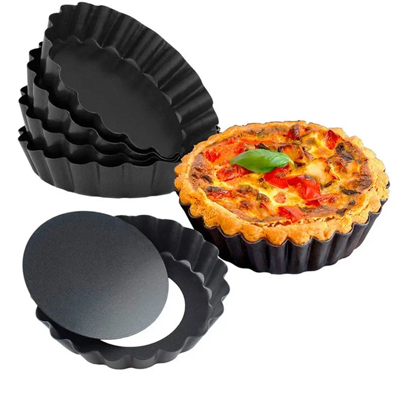 Moldes redondos y cuadrados de 4 pulgadas con fondo extraíble, antiadherente, para tarta, Quiche, Pan de Flan, herramienta para hornear pasteles de acero al carbono, 6 uds.