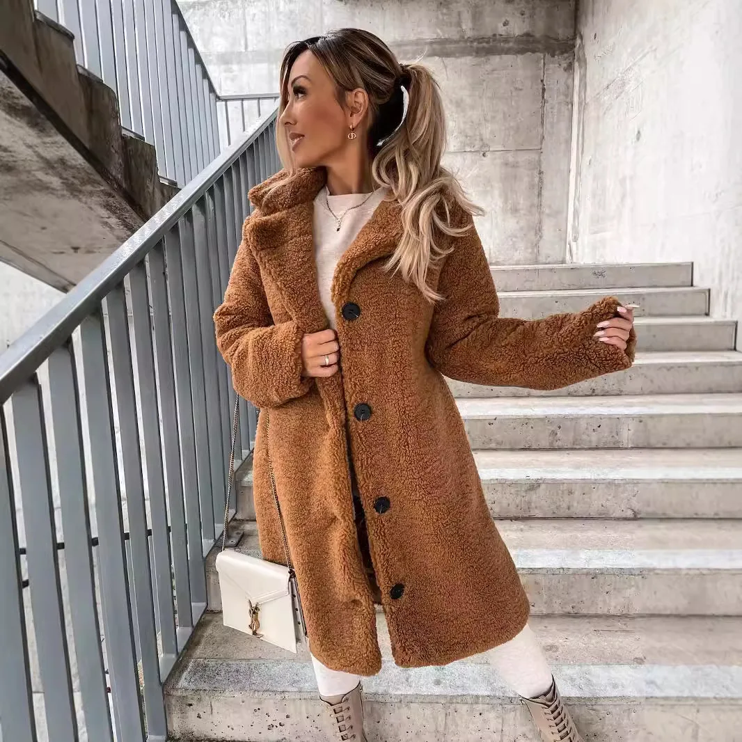Autunno Inverno Lungo Sve Pelliccia sintetica Jaet Capispalla con colletto da donna Thiened Briti Sle Cappotto con cappello Altre giunture in pelliccia