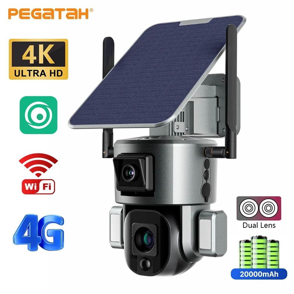 

8MP 4K 4G Wireless Solar Camera Wifi Dual Lens Solar With Solar Panel Human Detect Night Vision P2P Surveillance PTZ Cameras