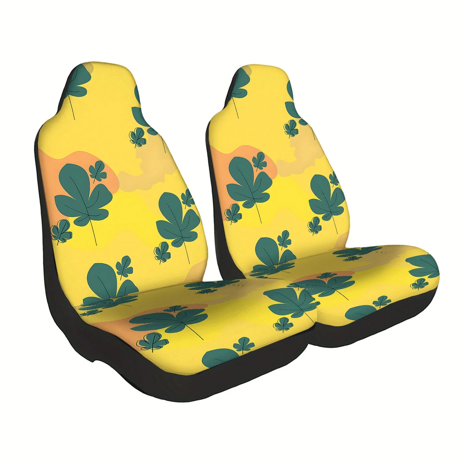 2pcs Car Front Seat Covers With Fresh Green Leaf Print, Durable Front Seat Protectors For Sedan, SUV, And Truck, Unisex, Vehicle