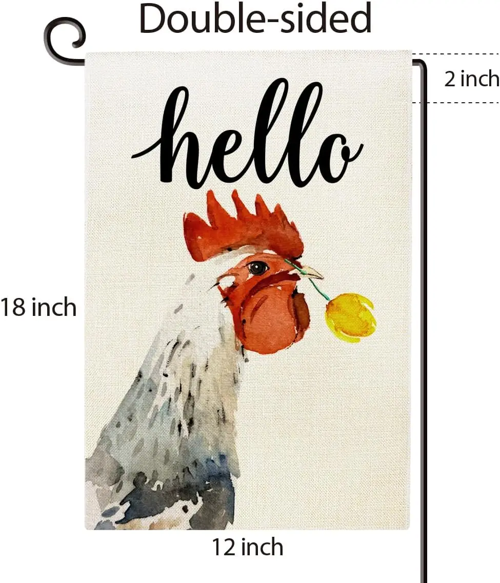 Hello Rooster Garden Flag Double Sided Farmhouse Outdoor Decorations for Garden Yard Porch Patio Lawn 12 x 18 Inches IIX yyi