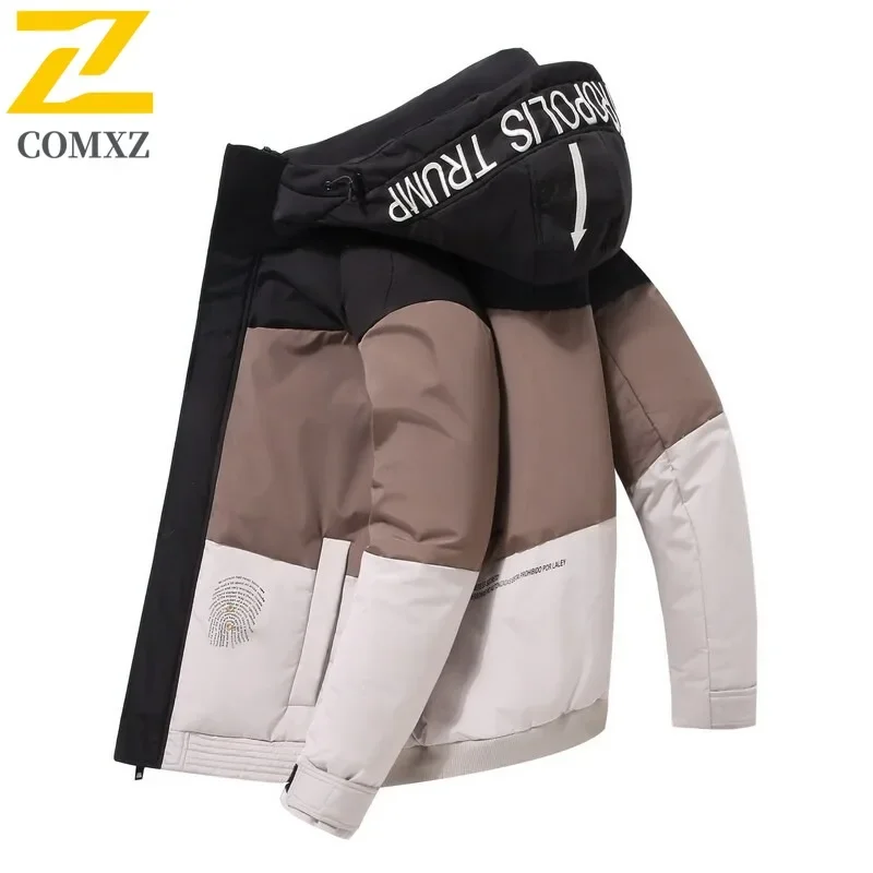 COMXZ الرجال سترة منفوخة موضة الطباعة تزلج الشارع يندبروف الدافئة السفر القطن وسادة مبطنة عادية الثلوج مبطن جاكيتات 2025 #3