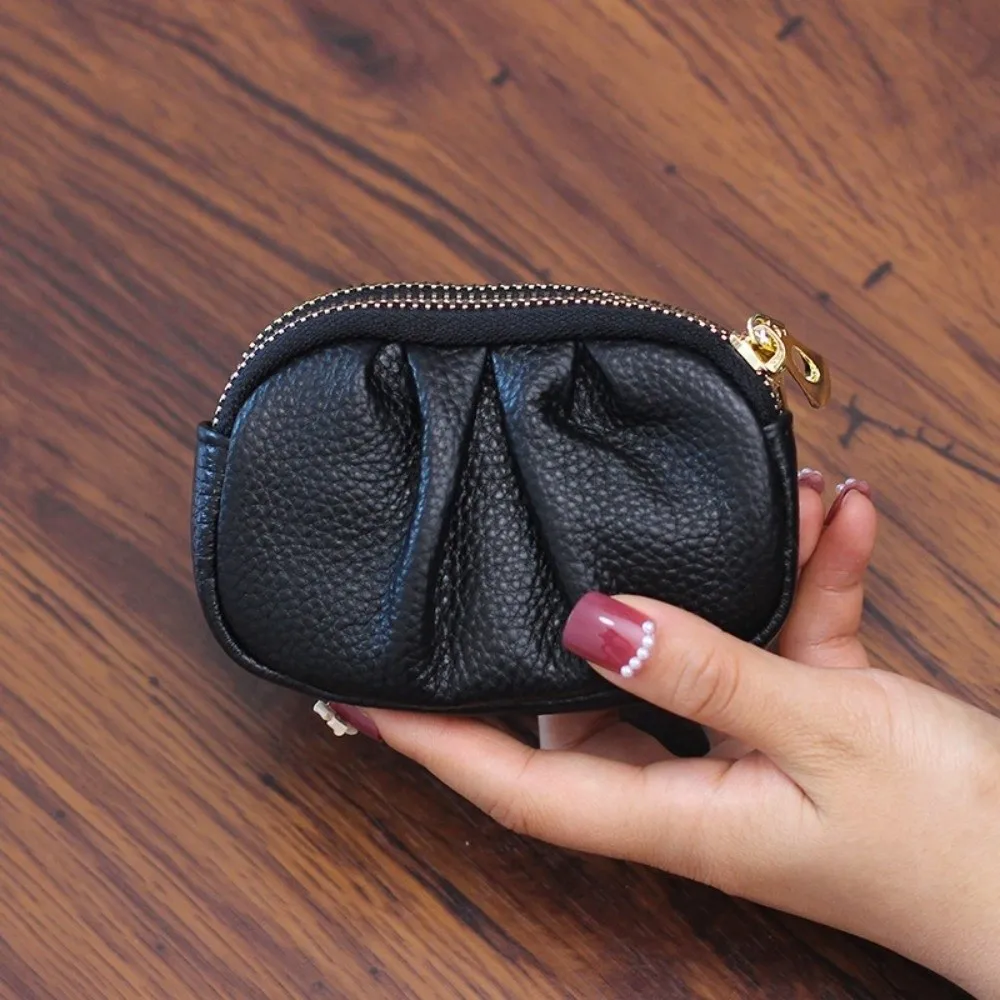 Clutch Bag Wrinkle Mini Wallet Zipper Double-layer Short Wallet Solid Color Multifunctional PU Leather Coin Purse Men