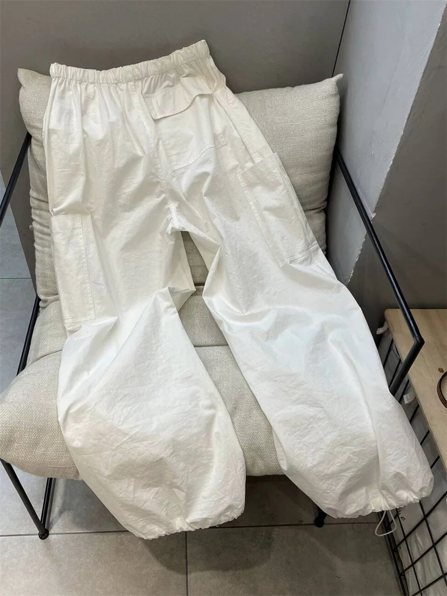 Retro Japanese Sle Casual Loose Fit Work Pants ex Summer Design Versatile Long Trousers High Waist Elastic Waisand