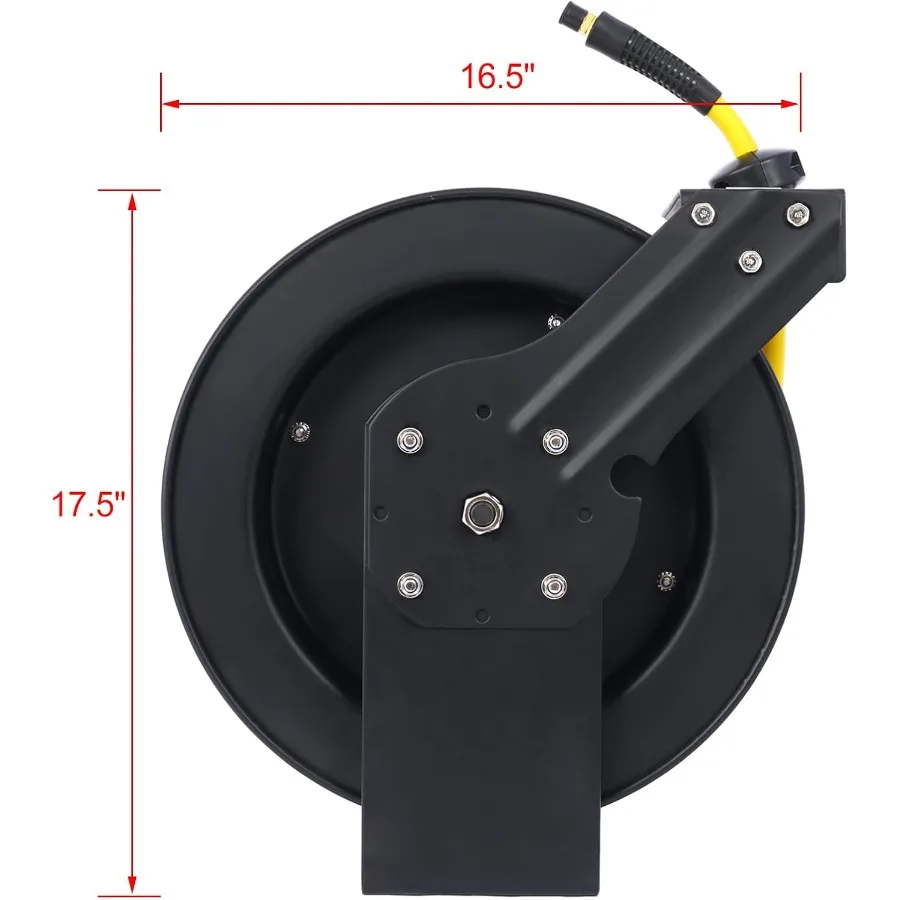 Einziehbare Luftschlauchtrommel für industrielle Baustellen, 3–8 Zoll Durchmesser x 50 Fuß Länge, SBR-Gummischlauch mit maximaler Vorrichtung