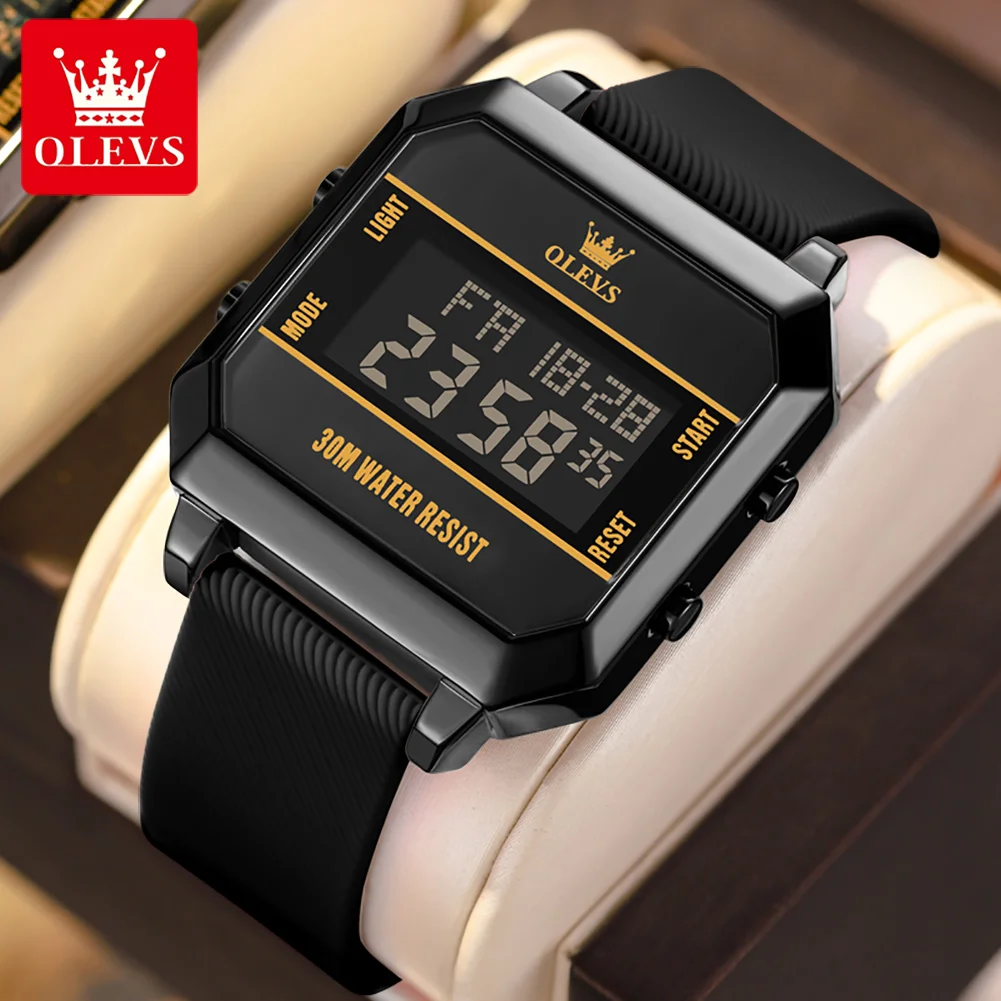 OLEVS-reloj despertador de marca Original para hombre, cronógrafo electrónico con pantalla LED, cinta adhesiva de silicona a la moda, resistente al