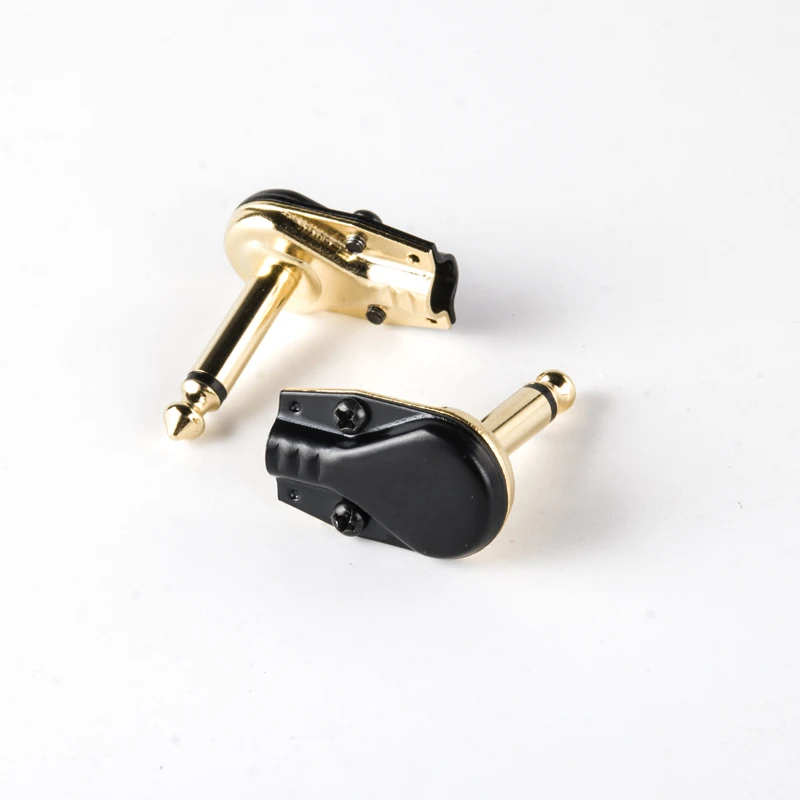 Right Angle Pancake Black Gold TS TRS Phone Guitar Plug For Cable (50pcs)