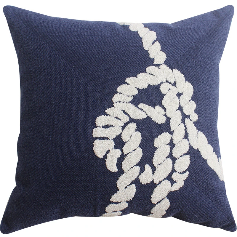 Home Decor Emboridered Cushion Cover Navy Starfish Shell  Canvas Pillow Case Cotton Suqare Embroidery Pillow Cover 45x45cm