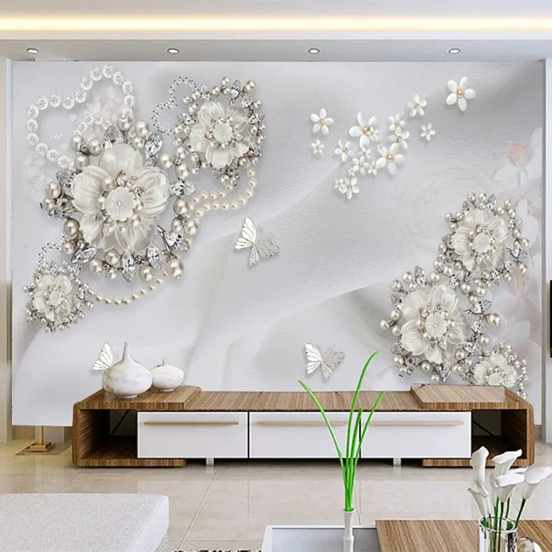 

Custom Wall Mural European Style 3D Relief Jewelry Flower Photo Wallpaper Living Room Bedroom Wall Covering Papel De Parede