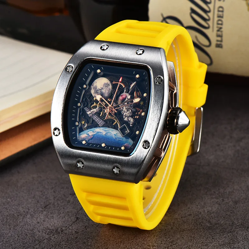 Manufacturer wholesales new wine barrel shaped space astronaut luminous hollow tourbillon fashionable men\'s wrist watch