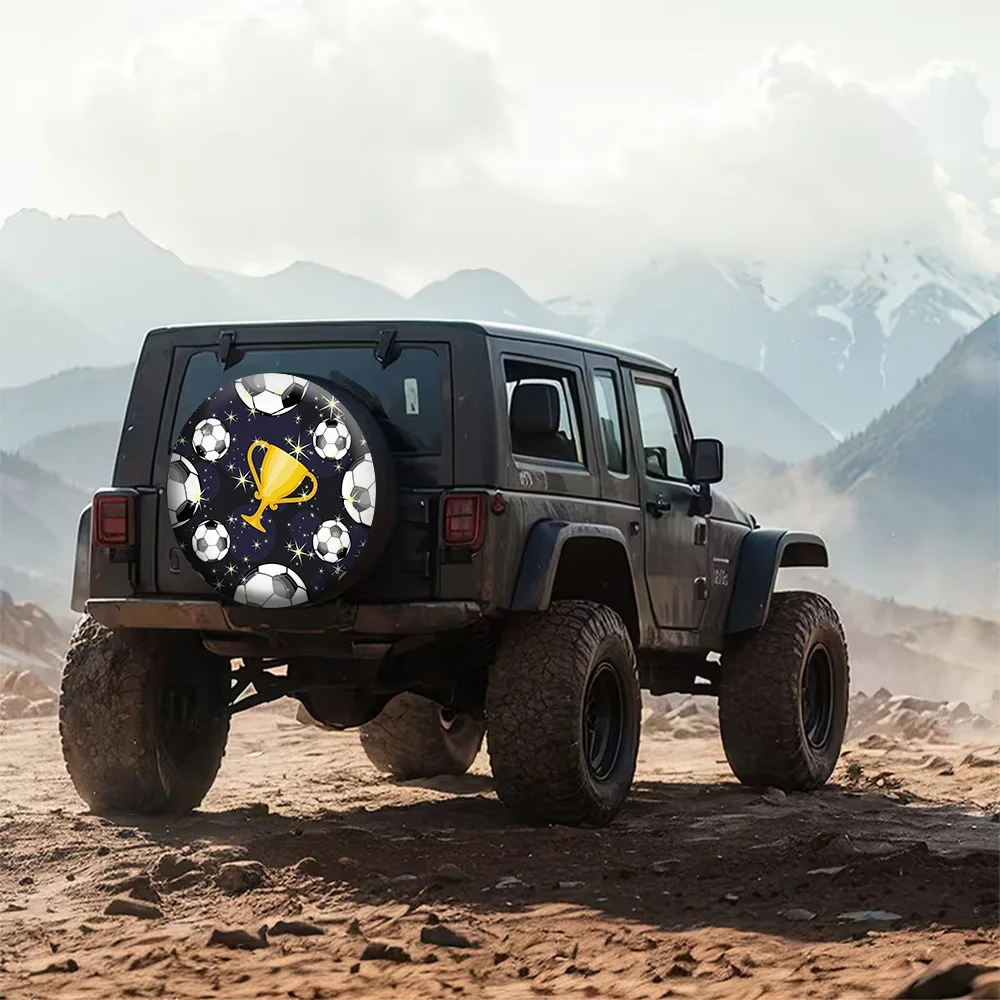 Soccer Trophy Star Print Spare Tire Cover Universal Wheel Protector for Off-Road Camping Vehicles