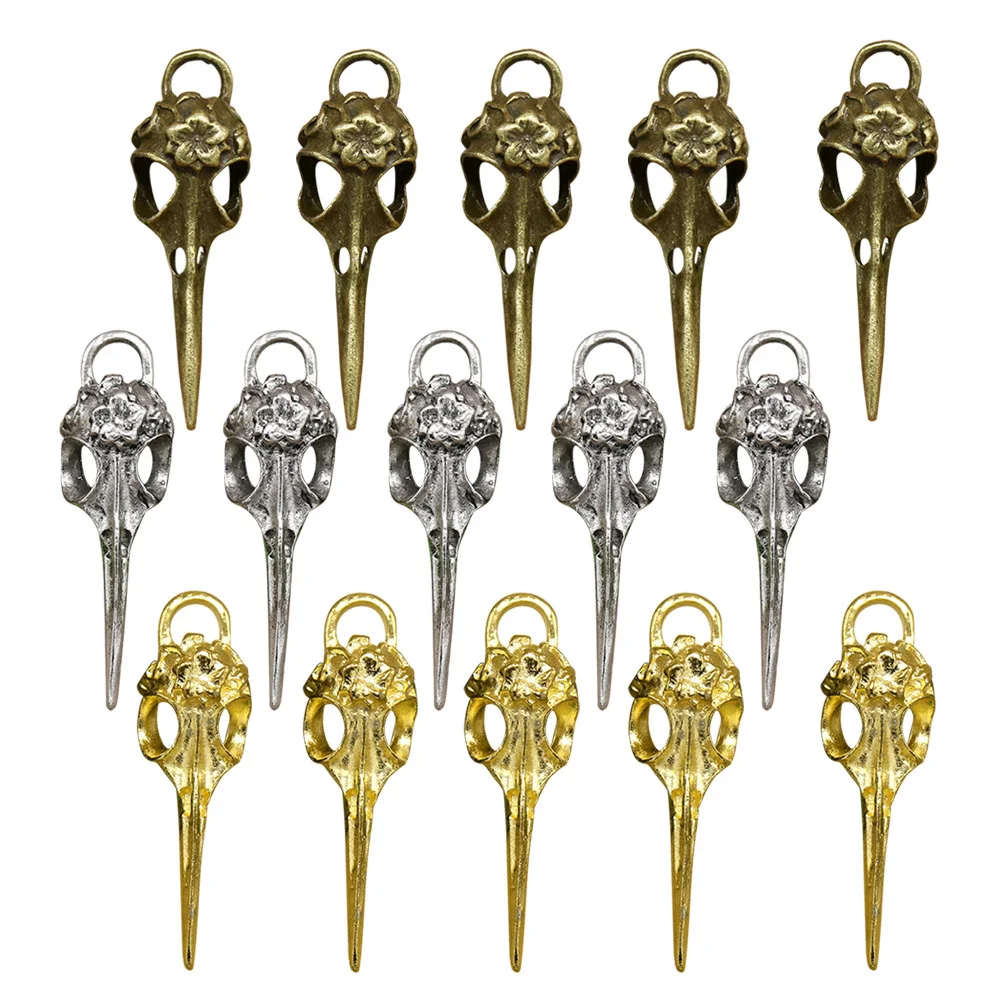 15 قطعة قلادة الجمجمة مختلطة البرونزية الفضة الغراب الطيور رئيس السحر لصنع المجوهرات عقد دي اي واي هدية