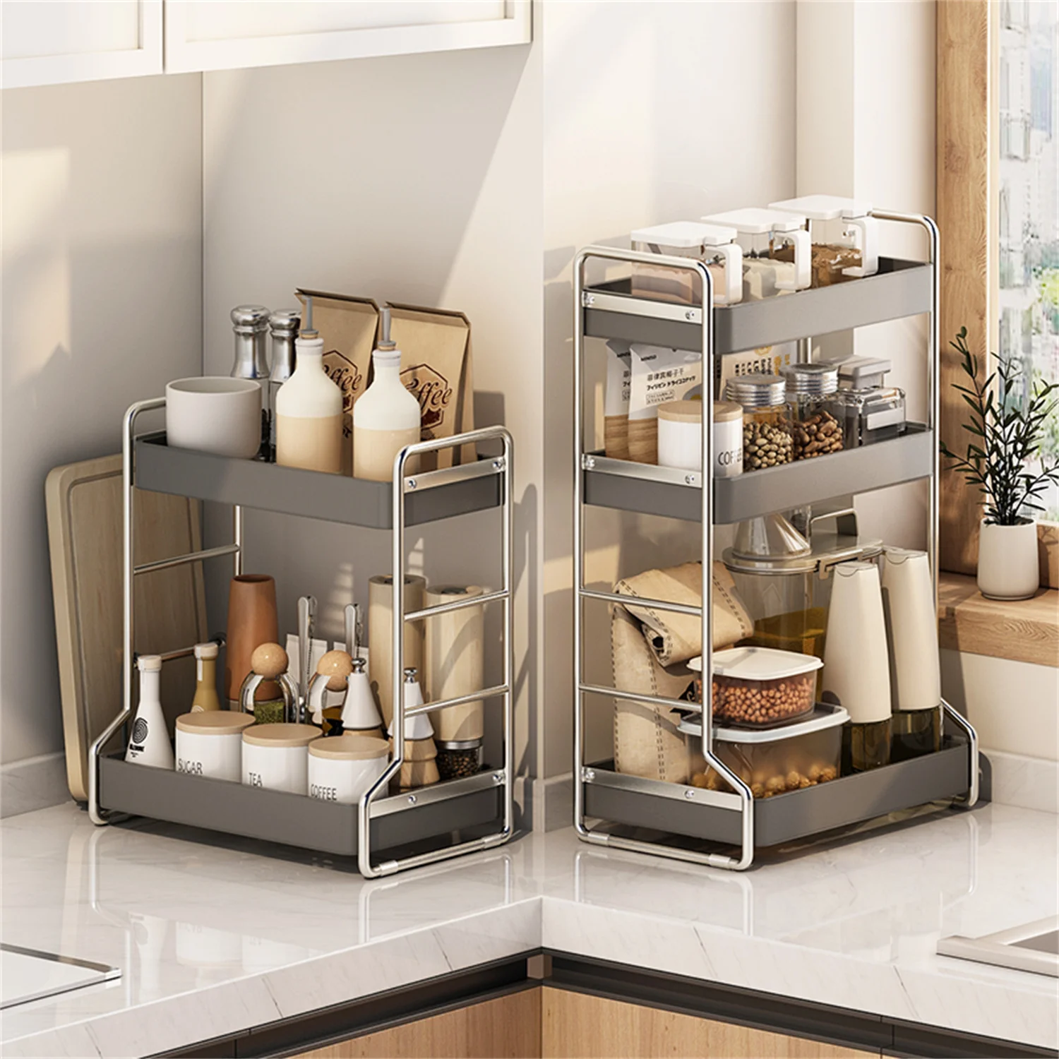 Double Layer Kitchen Stainless Steel Double-layer Water Cup Rack Hanging Upside Down Teacup Storage Rack Household Tray Shelf